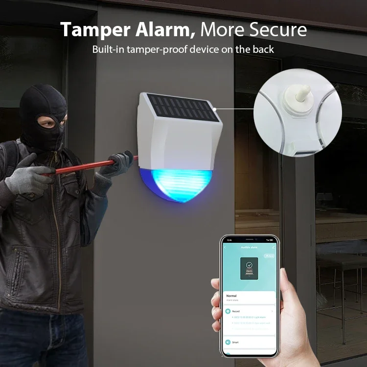 Tuya Smart Zigbee/Wifi Siren Alarm Waterproof Outdoor, 95dB Loud, Solar/USB Power Optional, Remote Control ​​IPXS Waterproof​​