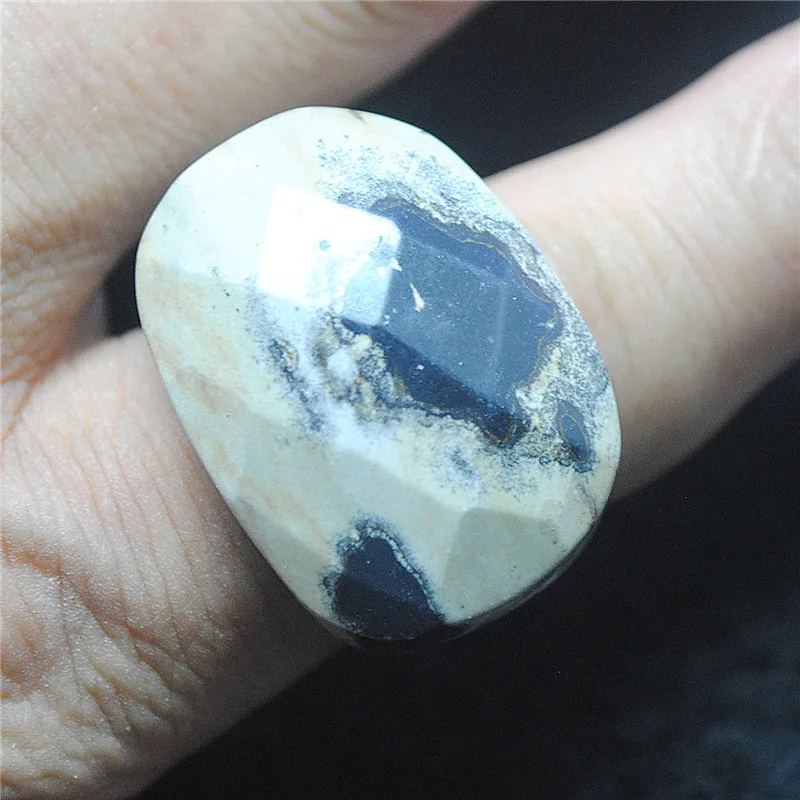 1PC Hot New Fashion Mens Rings Natural Grass And Flower Jasper Stone Materials Hole Diameter Size 17MM 20MM FOR PARTY WEARING