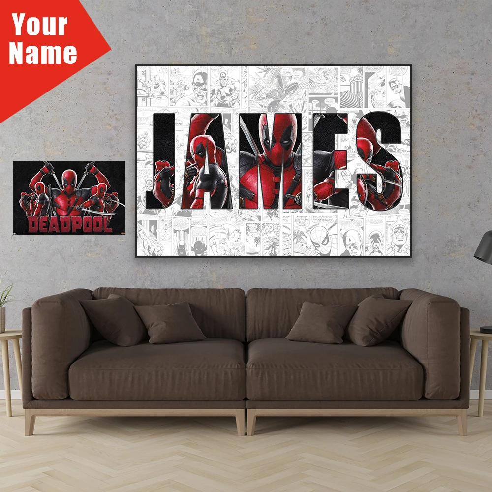 Póster personalizado con nombre, película de Deadpool & Wolverine de Disney, pintura en lienzo, impresiones artísticas de pared, arte de superhéroe, decoración de dormitorio