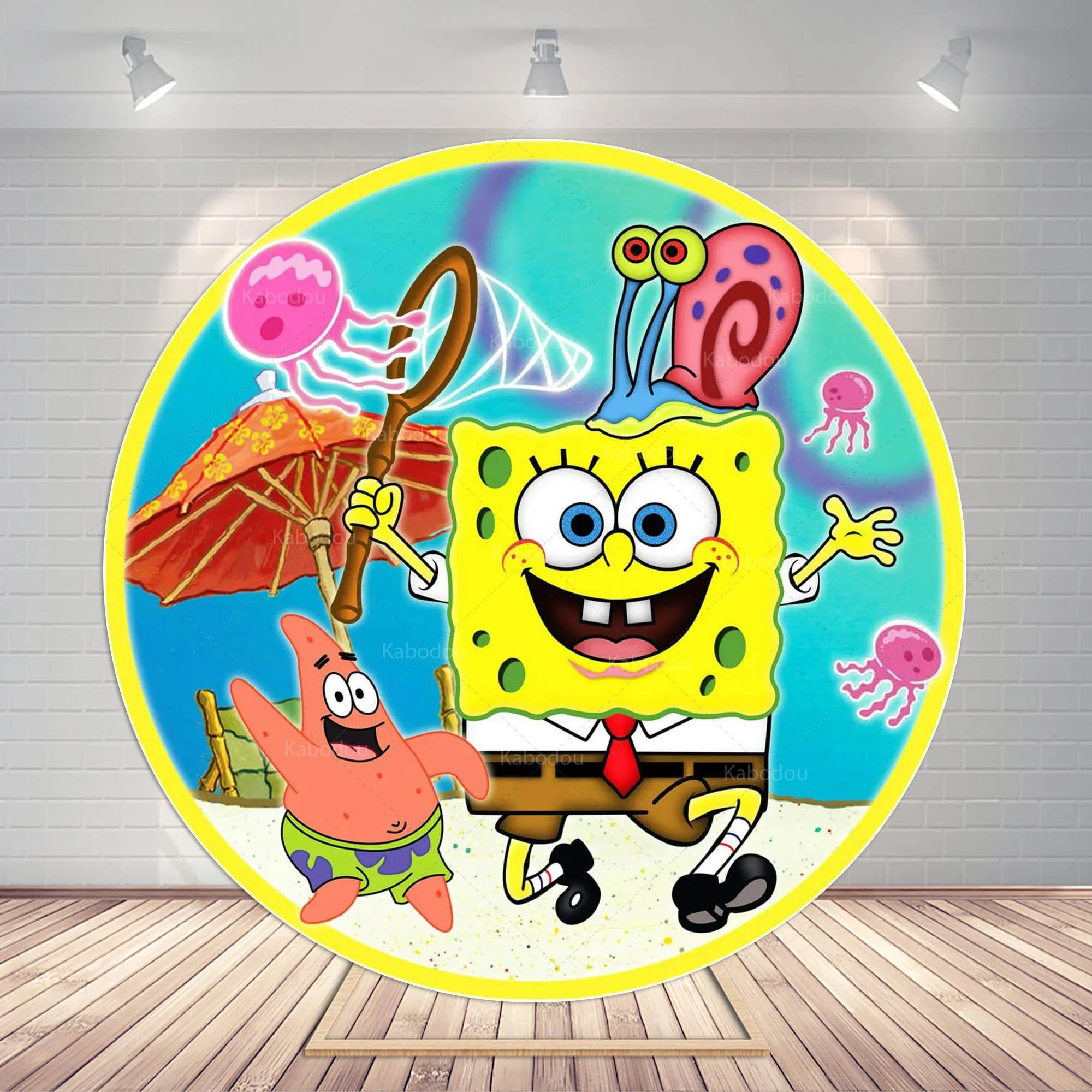 Sponge Bob Patrick Star Backdrop Circular Cover Square Pants Kids Baby Party Birthday Round Photo Background Decor Poste Banner