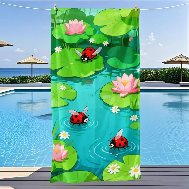 Tribal Pattern Green Gecko Lizard Tropical Leaf Black Base Print Microfiber Quick Dry Beach Towel Hawaiian Jungle Style