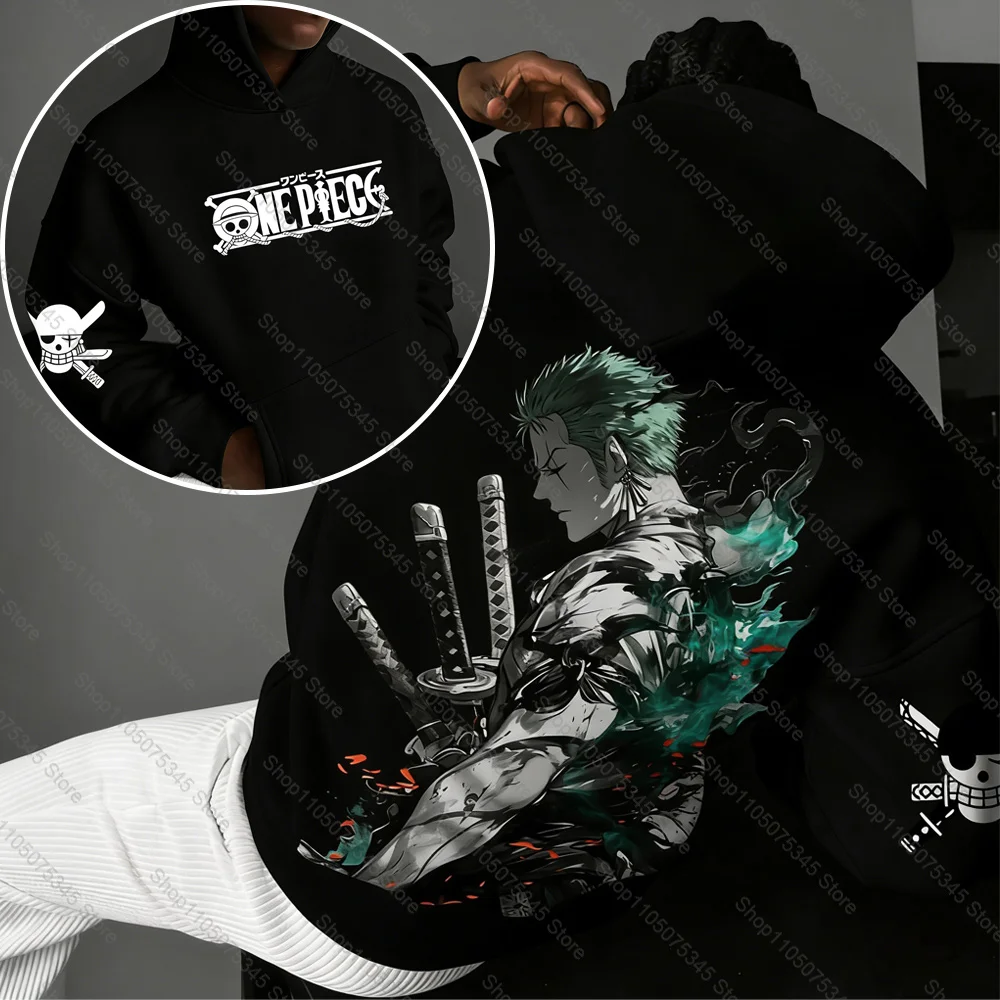 

ONE PIECE ZORO Hoodie Japanese Cartoon Animation Printing Keep Warm Sweatshirt Y2K Student Pure Loose Ins Tide Clothing