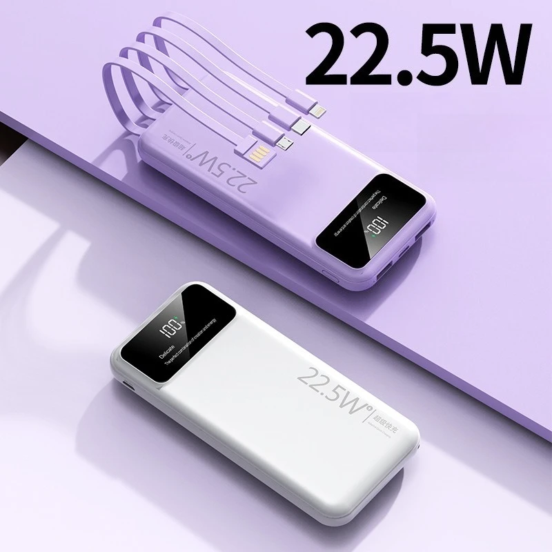 10000mAh Large Capacity Portable Power Bank with Built-in Charging Cable Design Stable Bidirectional Fast Charging Power Bank