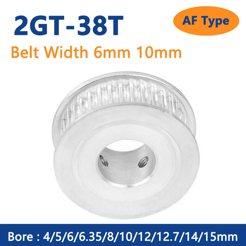 

1pc 38 Teeth 2GT Timing Pulley Bore 4 5 6 6.35 8 10 12 12.7 14 15mm for Width 6mm 10mm 2GT Synchronous Belt GT2 38T AF Type