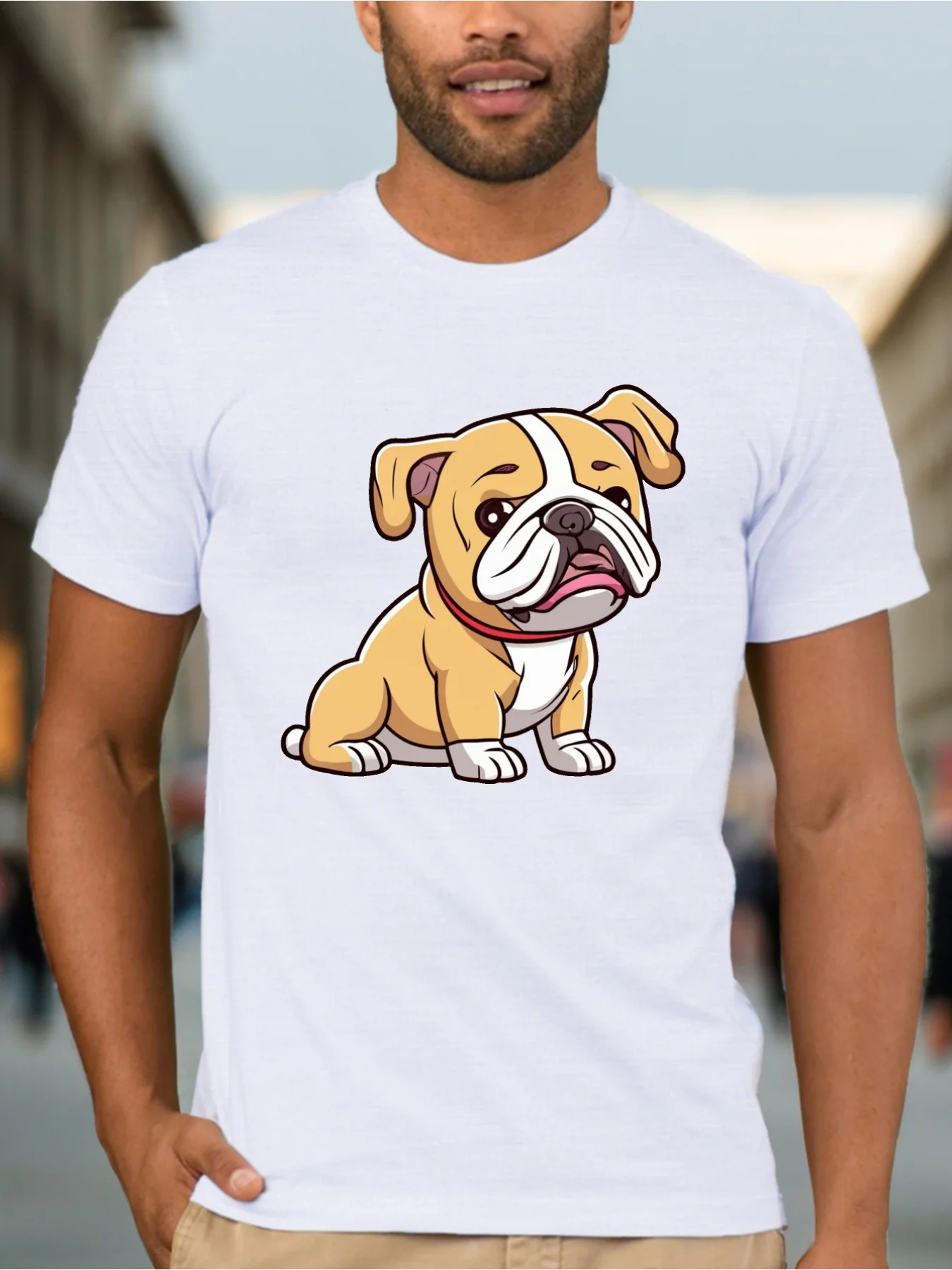 Men'S Plus Size Summer T-Shirt | Vector Style Printed Short Sleeve With Bulldog, Casual Crew Neck, Suitable For Daily Life, All-