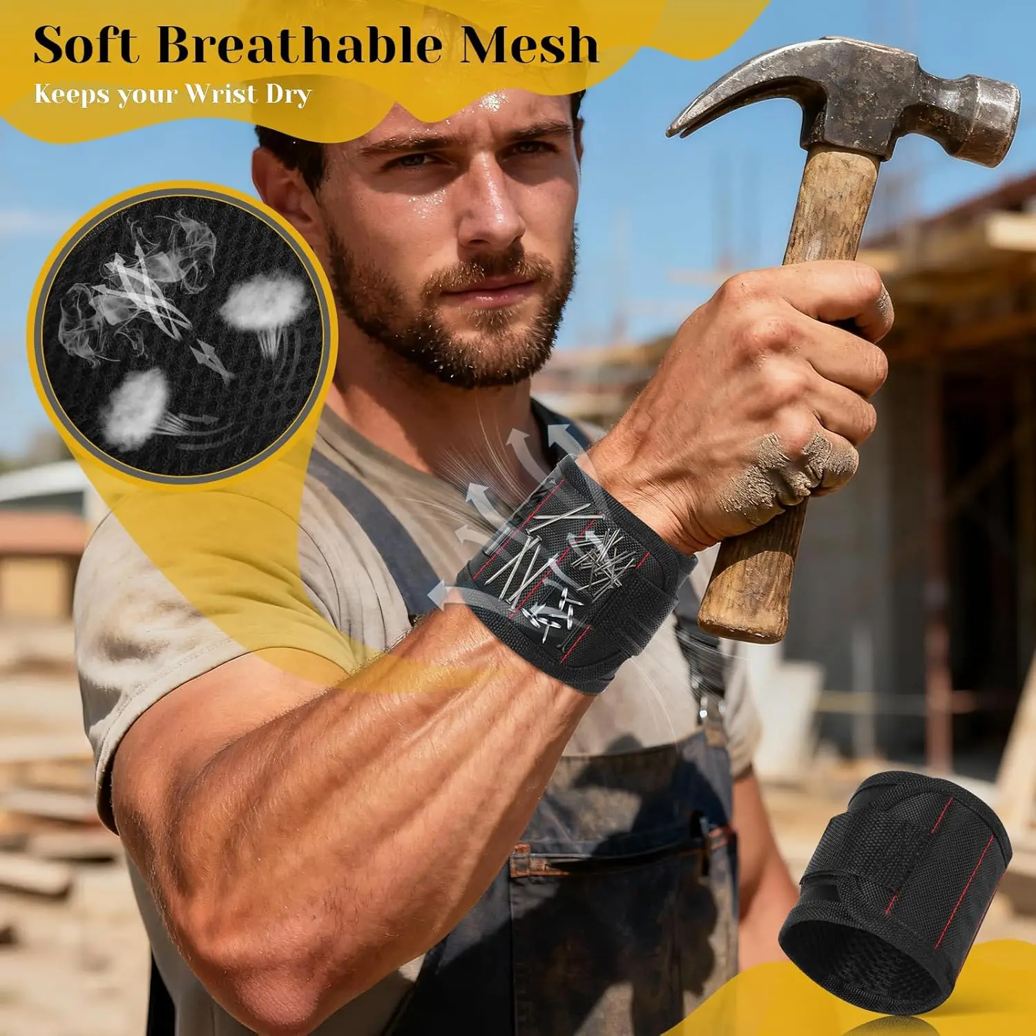 

Magnetic Wristband Tool Bag Adjustable Strong Magnet Wrist Holder for Screws Nails Drill Bits Hands Free Repair Tool Organizer
