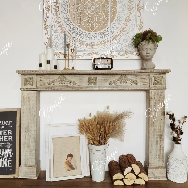 J Solid Wood Vintage Fireplace Decoration Cabinet American European Style Store Display Shooting Props Wedding Floral Decoration
