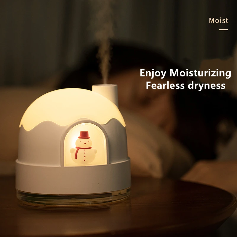 Christmas cute mute snow house night light humidifier USB small desktop home mini air humidifier