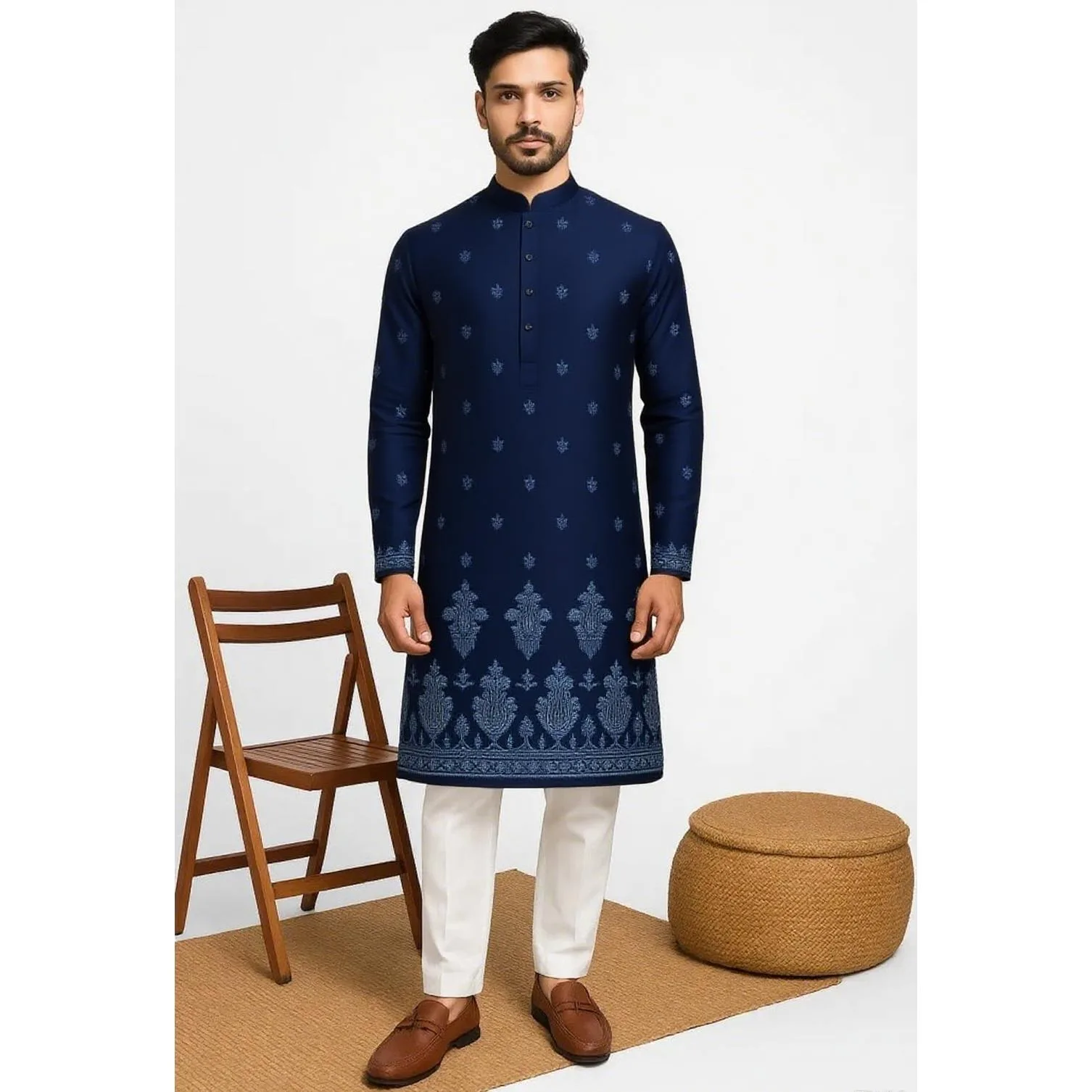 New Men Digital Printed Kurta Vardha Regular Fit Mandarin Collar Long Suitable National style Such Wedding Hari Raya Aidilfitri