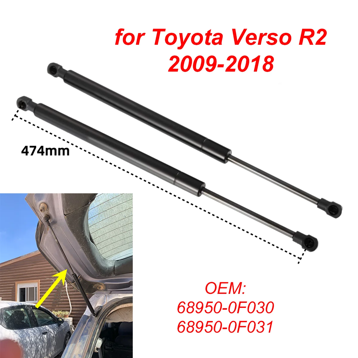 2Pcs 68950-0F030 Car Rear Trunk Boot Tailgate Gas Struts Lift Support Rods for Toyota Verso R2 2009-2018