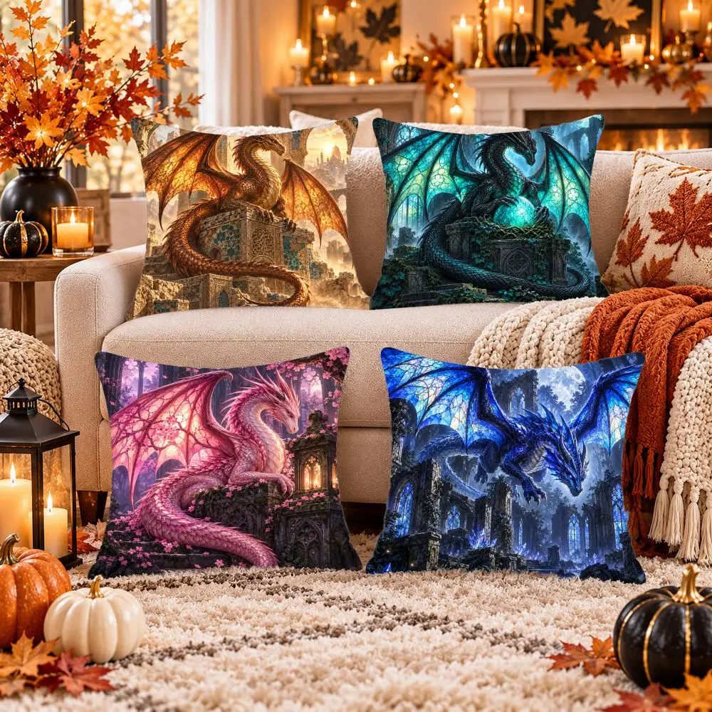 Chromatic Dragon Sanctums Cushion Cover Soft Plush Cushion Case Throw Pillowcase Cozy Home Sofa Bed Living Room Decor