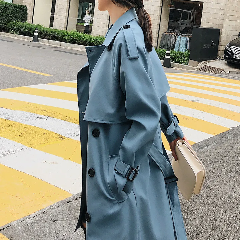 

Nice Spring Autumn Pop Trench Coat Women Loose Long Sleeve Casual Windbreaker Female Overcoat Ladies Double Breasted Outerwear