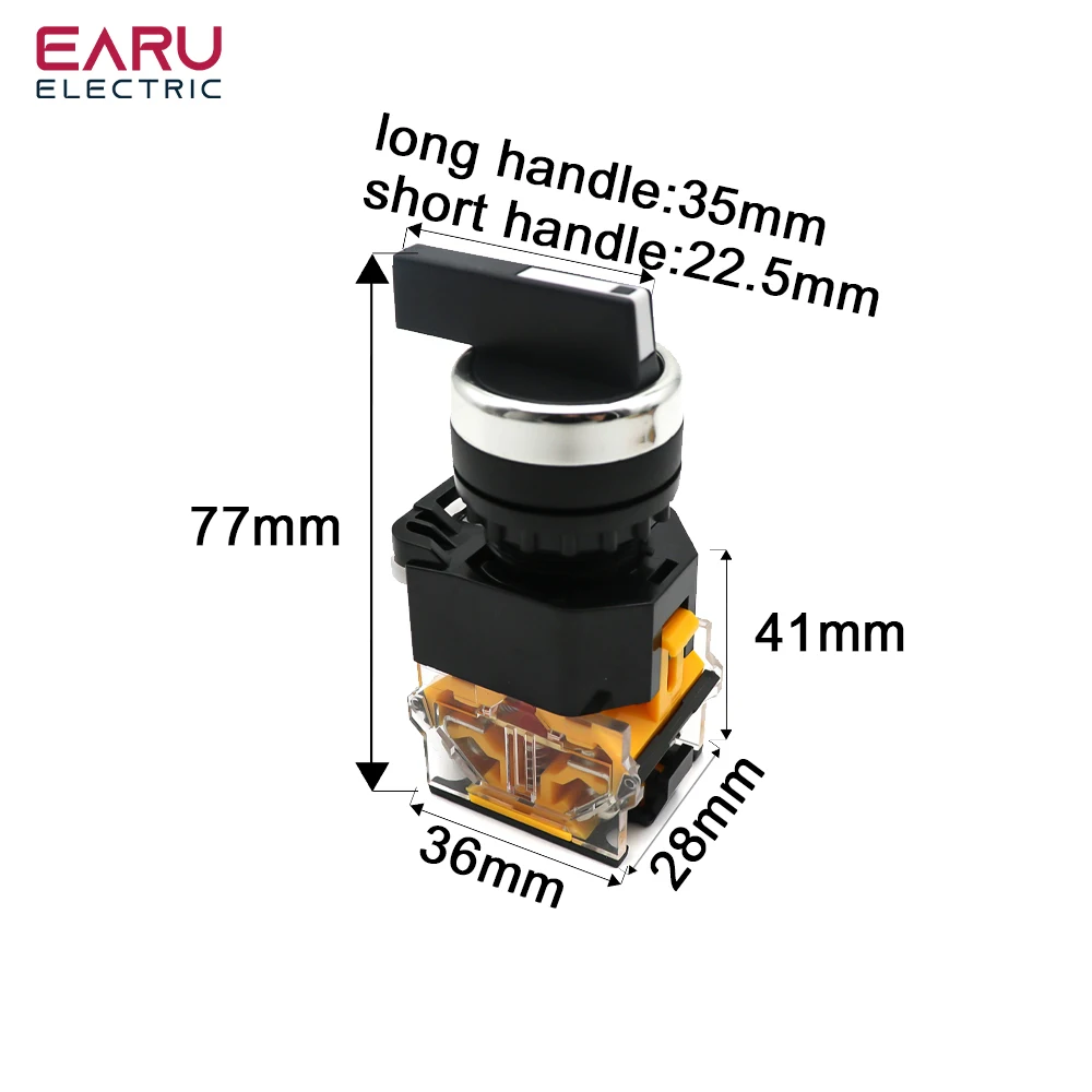 22MM Selector Knob Rotary Switch Latching Momentary 2NO 1NO1NC 2 3 Position DPST 10A 400V Power Switch ON/OFF Red Green Black