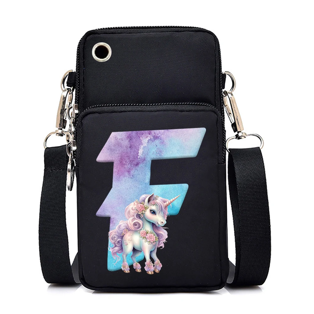 Women Crossbody Bag 26 Sweet Unicorn Alphabet Mobile Phone Bag Purse Cartoon Letter Messenger Bag Small Unicorn Shoulder Handbag