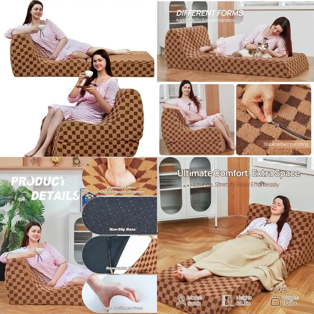 Bean Bag Chair for Adults, Folding Sofa Bed, Convertible Sleeper Lounge Chair, Full Foam Filling Comfy Floor Sofa, Folding Chair