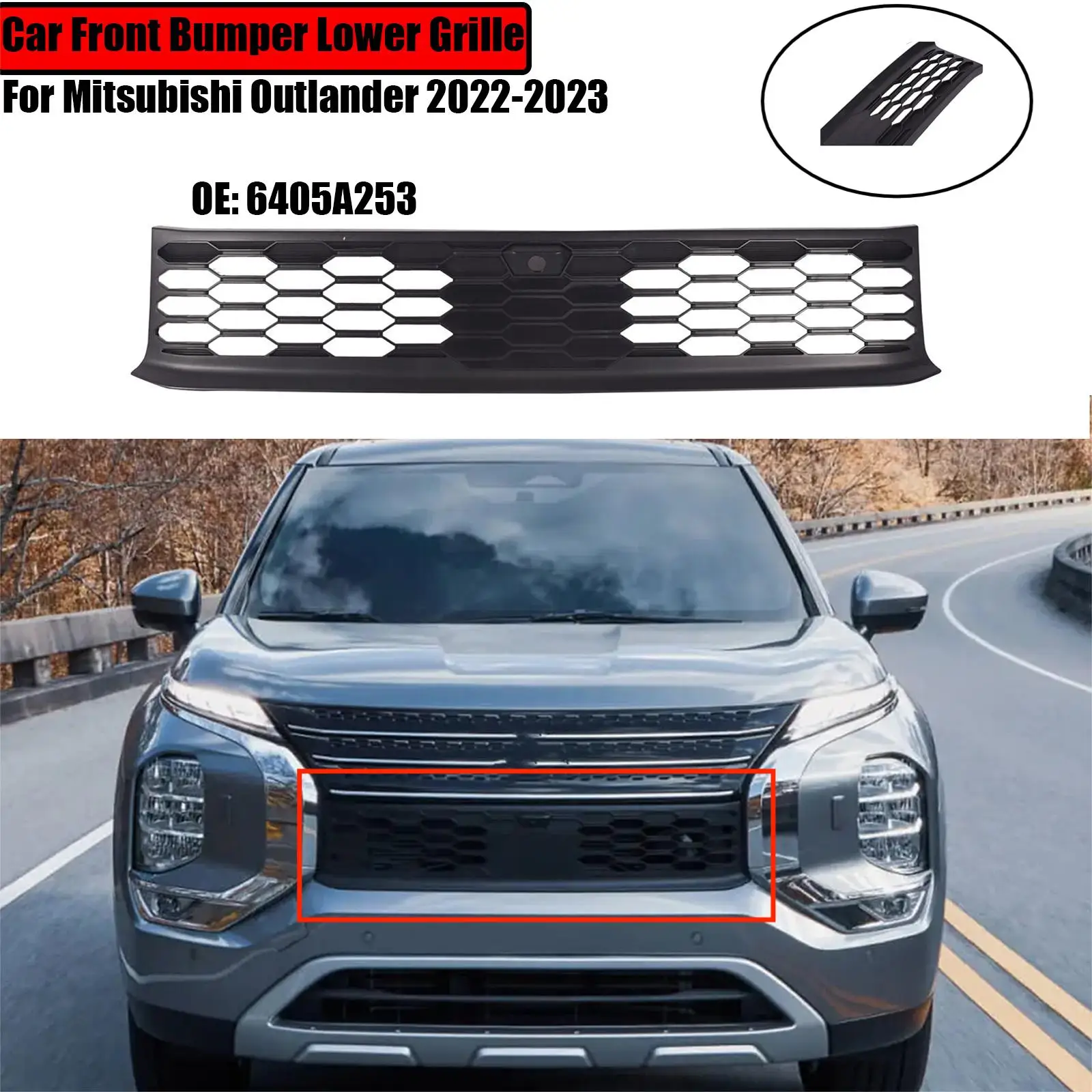 

Car Front Bumper Lower Grille For Mitsubishi Outlander 2022-2023 Cover Decoration Kit Car Auto Accessory Matte Black 6405A253