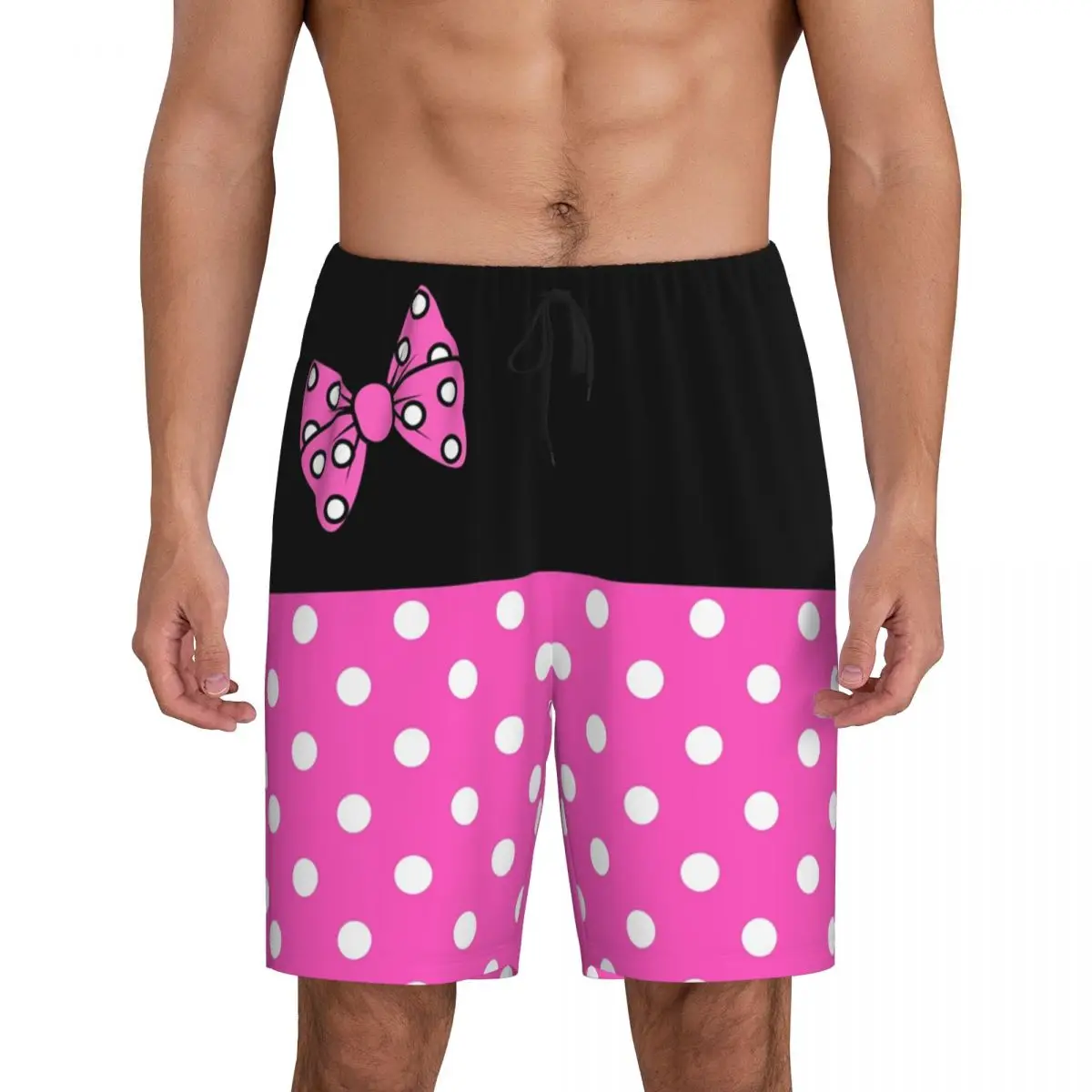 Custom Pink Polkadots Mickey Mouse Pajama Shorts Men Polka Dot Bow Sleepwear Lounge Bottom Stretch Sleep Short Pjs with Pockets