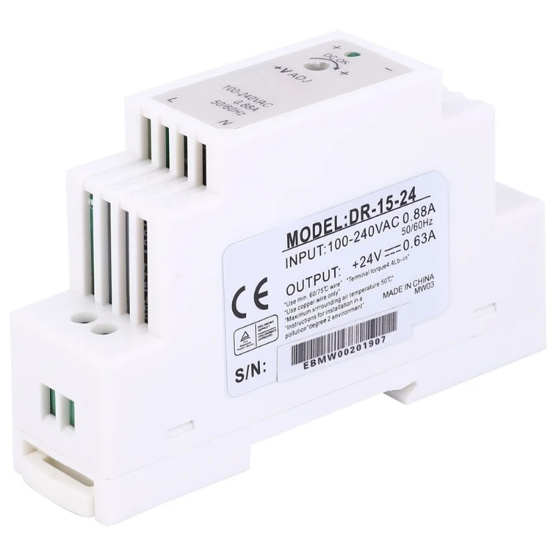 

DR-15-24 DIN Rail Single Output Switching Power Supply 15W 24V 0.63A