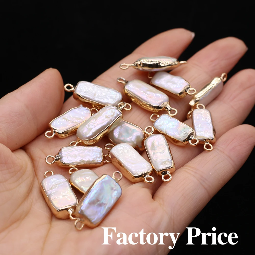 10pcs Natural Baroque Pearl Pendant Connector Rectangle Plating Golden Charms for Making DIY Jewerly Bracelet Accessories 8x22mm