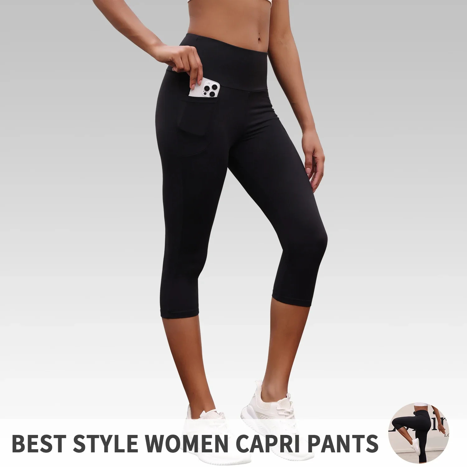 

High Waisted capri pants For Women With Pockets Tummy Control No See Through Workout Running Yoga Athletic Push Up Gym Leggings