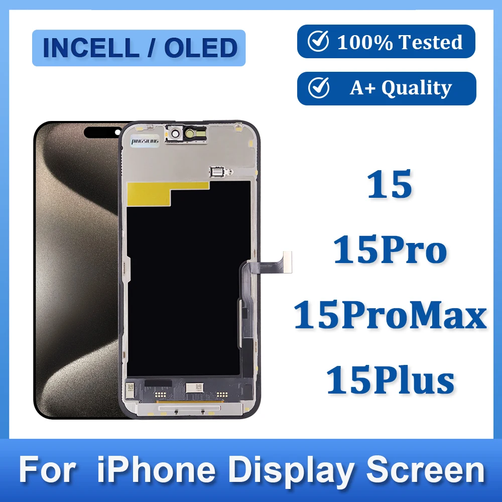 Ekran LCD Incell OLED 3D Touch z Digitizerem do iPhone 15, 15 Pro, 15 Pro Max, 15 Plus - Części Zamienne do Wymiany