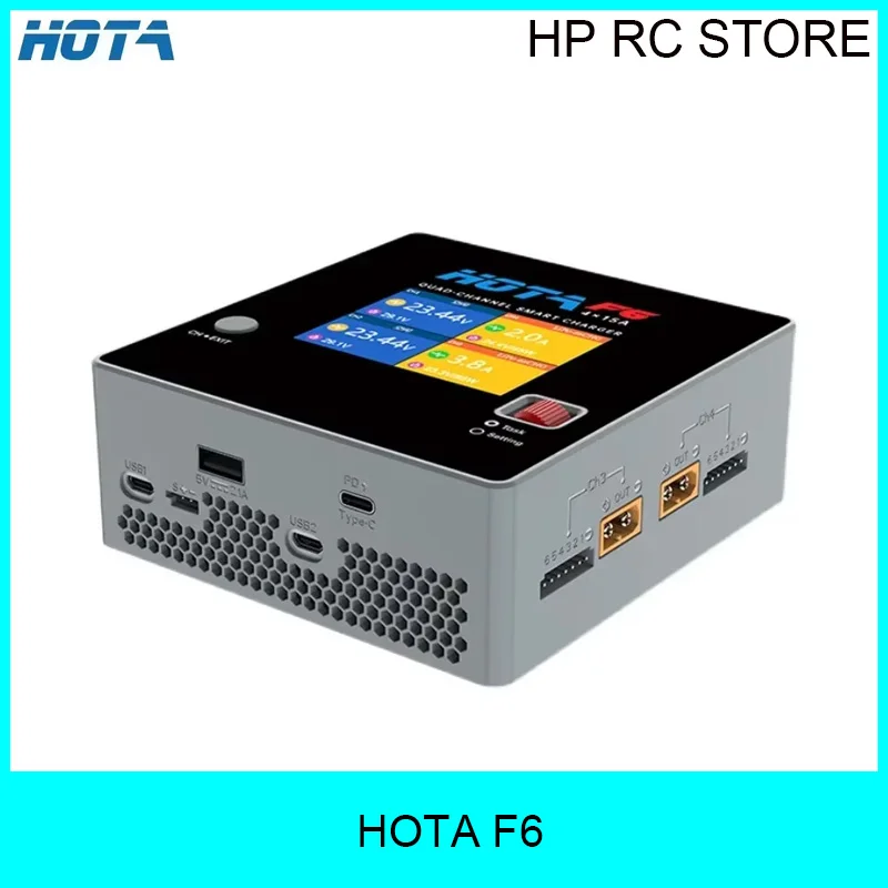 HOTA F6 QUAD-CHANNEL Smart Charger DC1000W 4×15A Balance Charger Discharger 45W Type-C for LiPo Li-ion NiMH RC Drone
