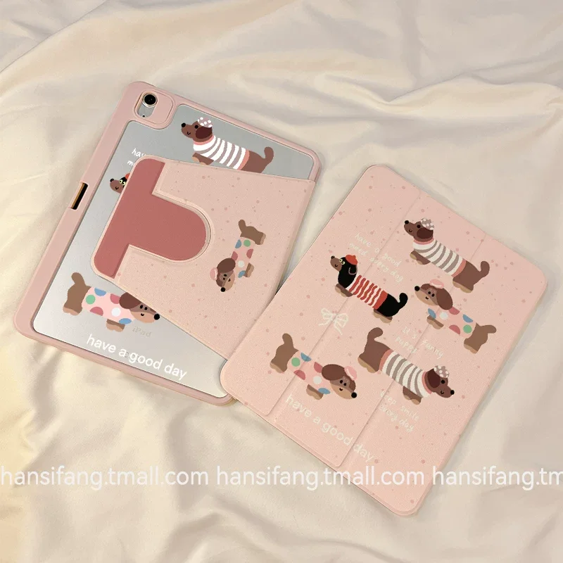 Cute Sausage Dog Cartoon Pink Creative For iPad Case iPad MINI AIR 3 4 5 6 7 8 9 10 11 13