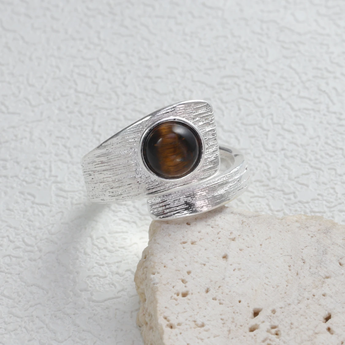 Women's Minimalist Handmade 925 Sterling Silver Big Stone Ring