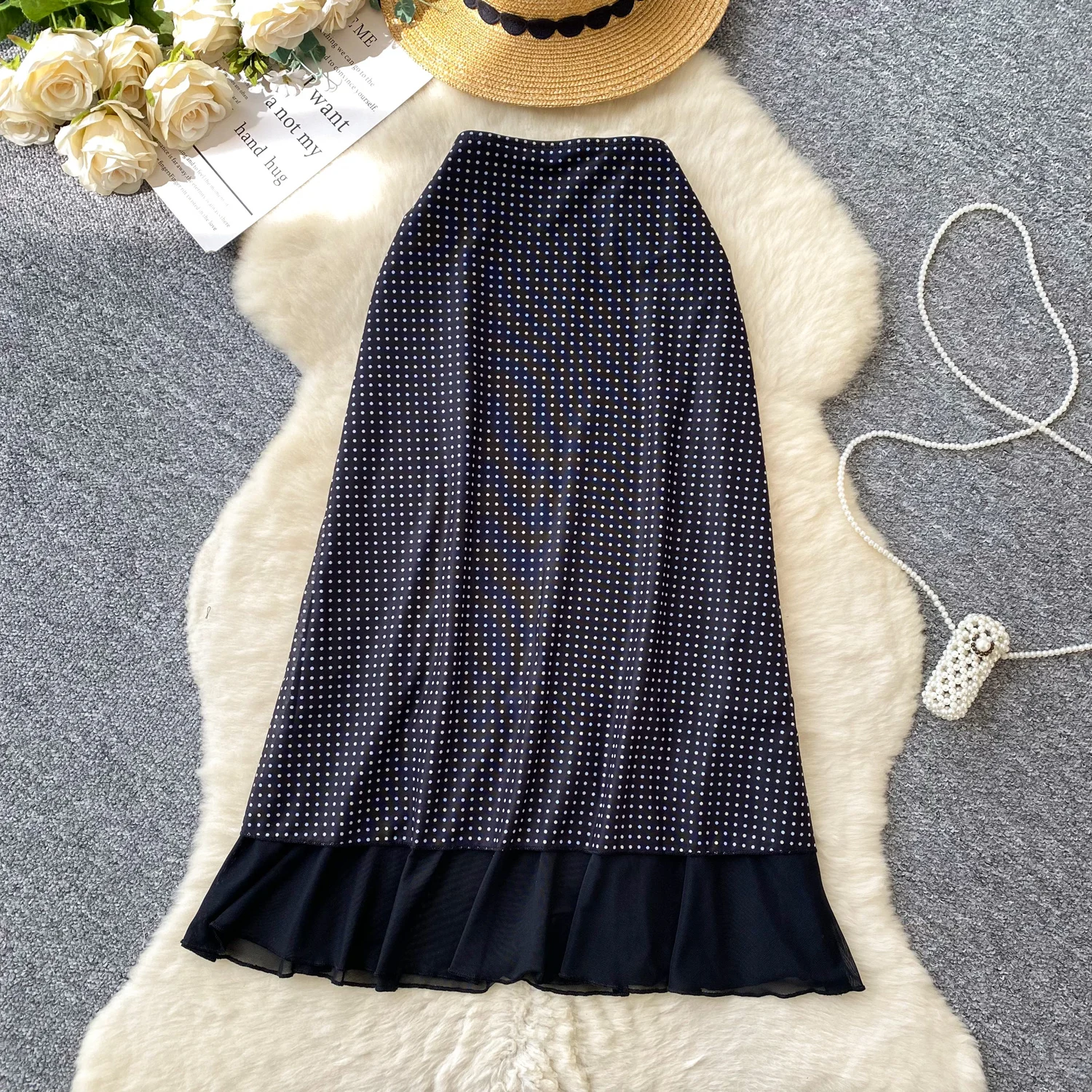

Women Chic Polka dot ruffle basics Sexy Skirt Elastic High Waist Korean Fashion A-line autumn Skirt Slim Clothing