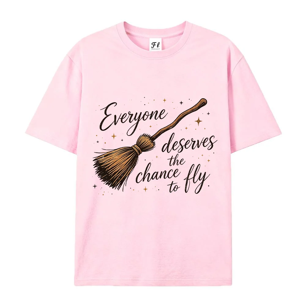 Women T Shirt Everyone Deserves The Chance To Fly Magic Broom Print White Oversized Short Sleeve Cotton Top Loose Casual