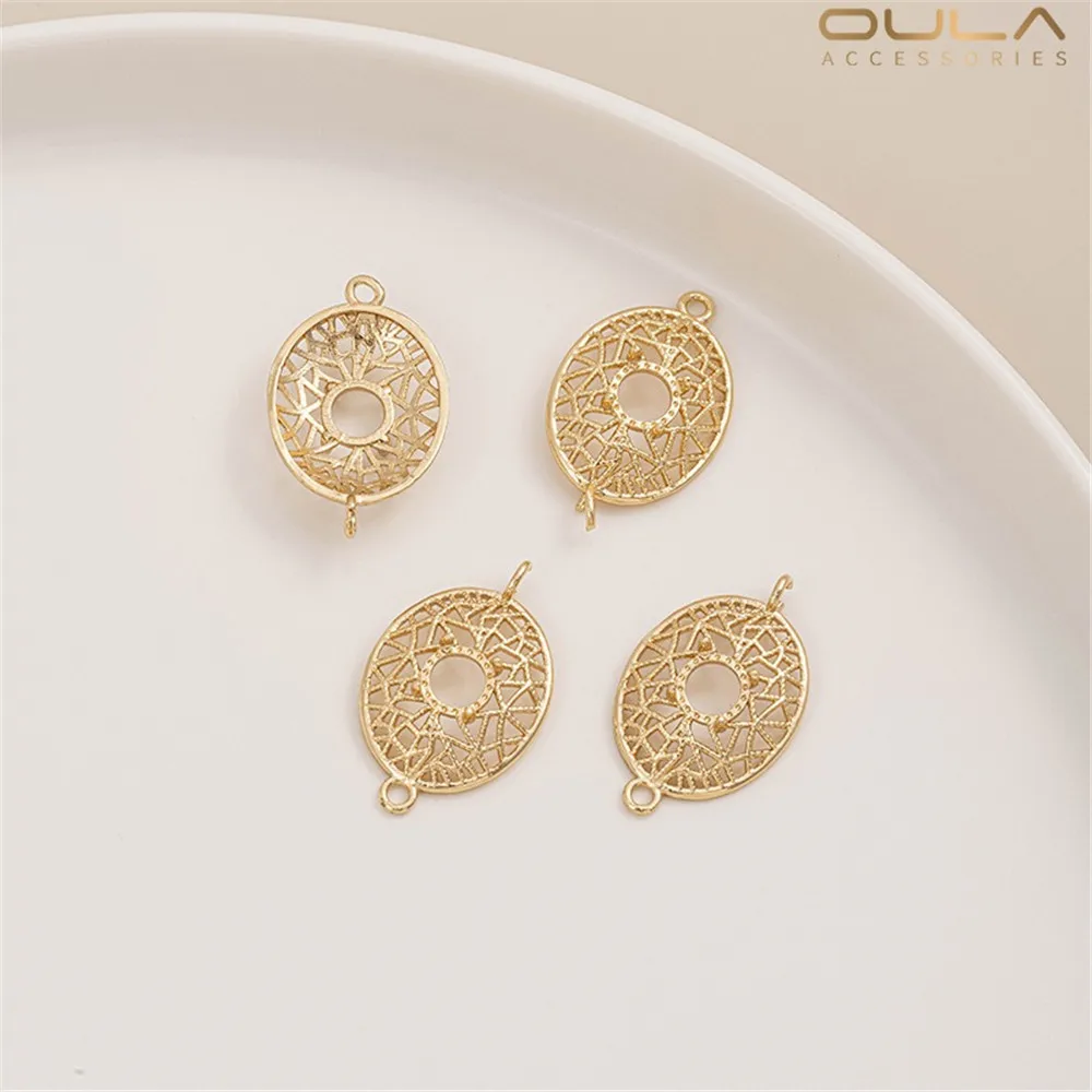 14K Gold Lace Trim Round Octagonal Star-shaped Double Pendant Diy Bracelet Earring Accessory with Empty Bracket Connection Piece