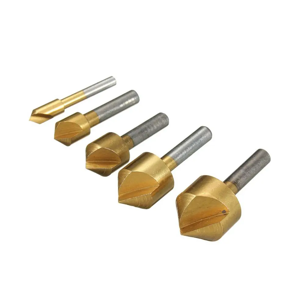 Krachtige-Jeu de forets d'alésage pour évier de seau HSS, bois et métal, outil de chanfrein à poignée ronde, résistant à 90, 6mm, 10mm, 13mm, 16mm, 19mm, 5 pièces