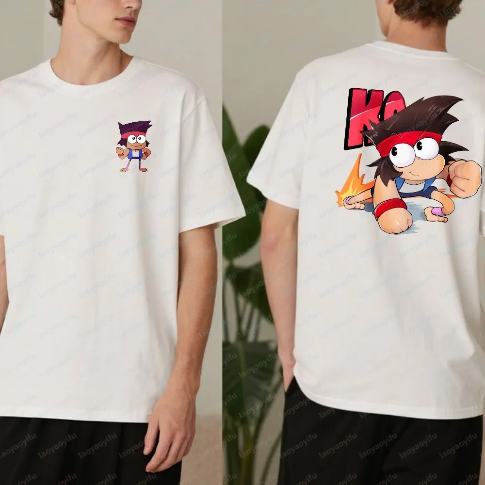 OK K.O.! Cute Hero Character Graphic T-Shirt Men Cotton Short Sleeve Tee Casual Street Style Tops Gift for Cartoon Fans Friends