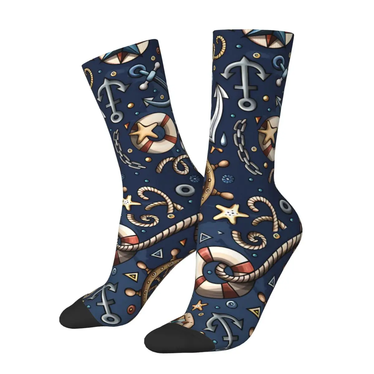 

Vintage Cartoon Cute Hand Drawn Nautical Men's Socks Nautical Art Unisex Hip Hop Seamless Printed Happy Crew Sock Gift