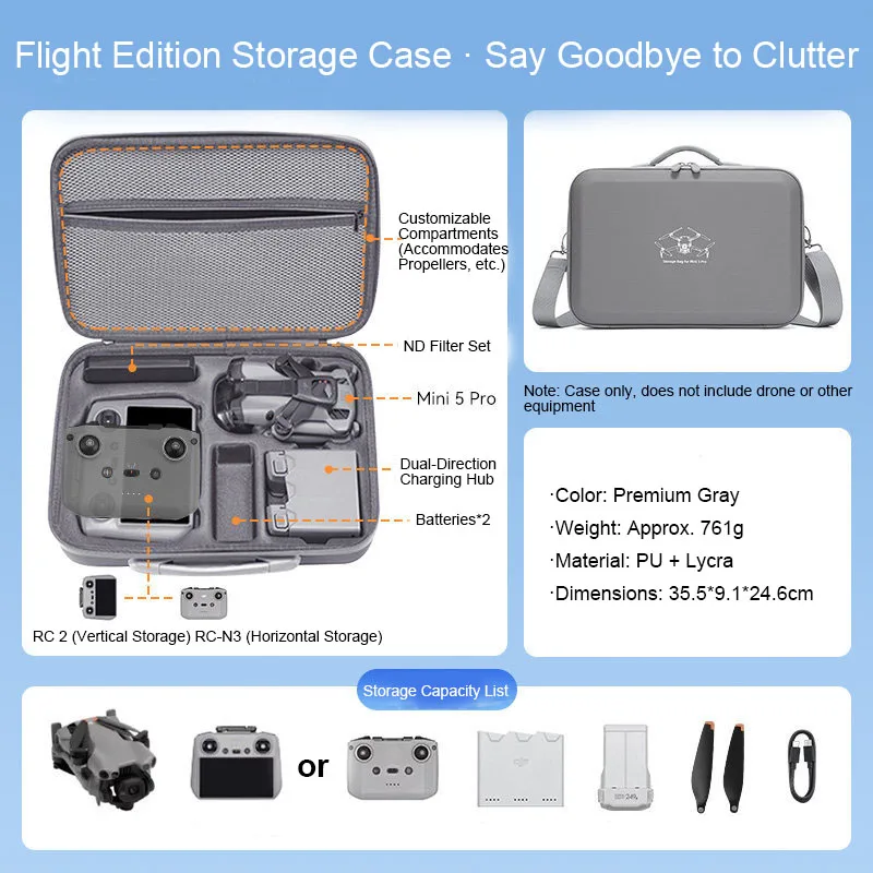

Carrying Case for DJI Mini 5 Pro, Travel Bag for Mini 5 Pro Fly More Combo,PU Storage Bag for RC 2 Controller Drone Accessories