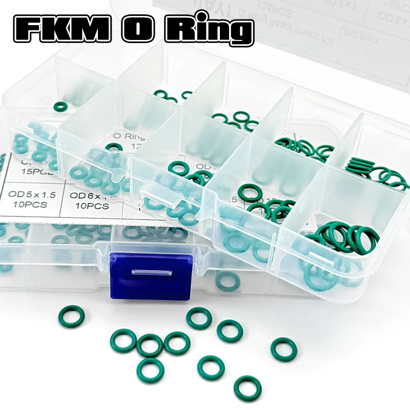 Green FKM Vitons O Rings Insulation Fluorine Rubber O-Ring Kit Acid-ALKali Heat Resistant Sealing Gaskets for Automotive