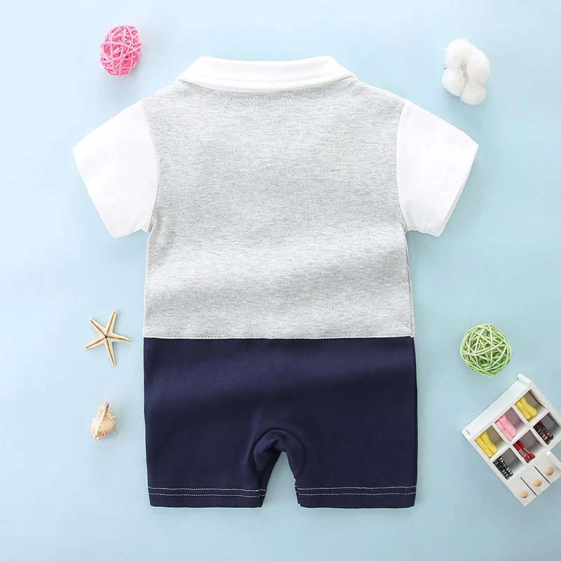 Baby boy's 100-day-old banquet dress, summer British style small suit, baby's fashionable gentleman's jumpsuit, summer dress