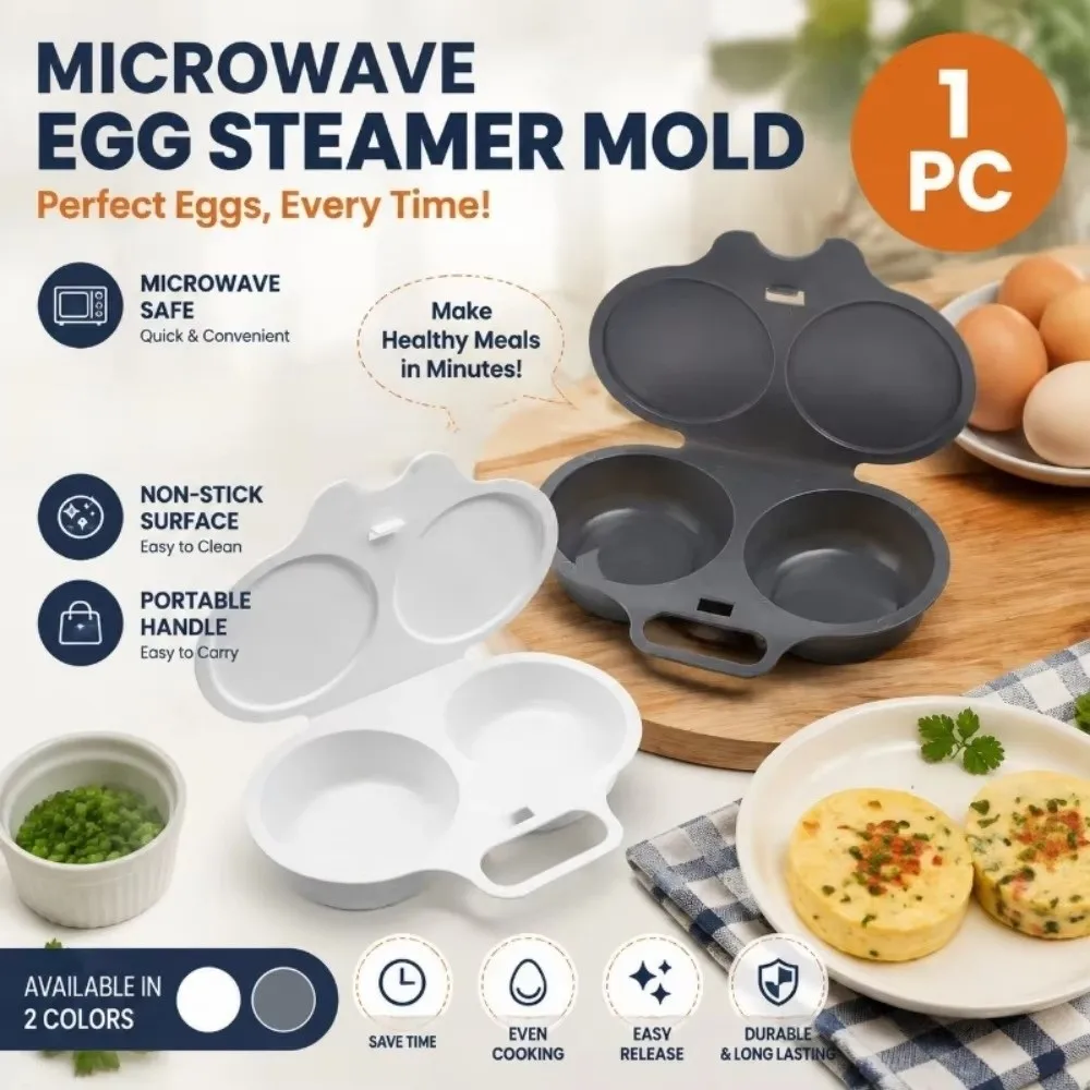 Food Grades Plastic Microwave Egg Cooker Double Cup with Lid Egg Steamer Heat Resistant Non-Stick Egg Fryer Kitchen Gadgets