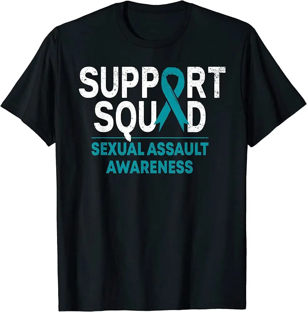 NEW! Support Squad Sexual Assault Awareness Month Teal Ribbon T-Shirt  Tees High Quality 100%Cotton Short Sleeve