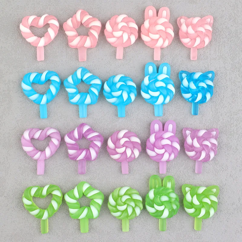 20pcs Lolly Resin Cabochons Sweet Candy Miniatures Flatback Micro Landscape Garden Home Ornament DIY Craft Accessories Lollipop