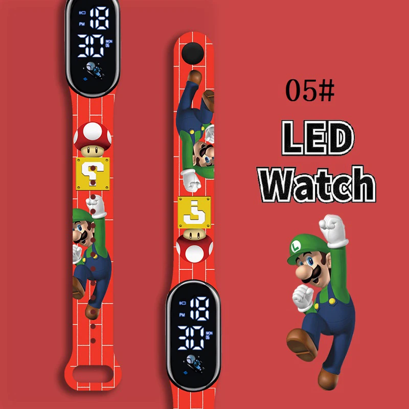 Super Mario Bros Children's Watches Anime Character Luigi Luminous Bracelet Watch LED Touch Waterproof Sports Kids Gifts Watch