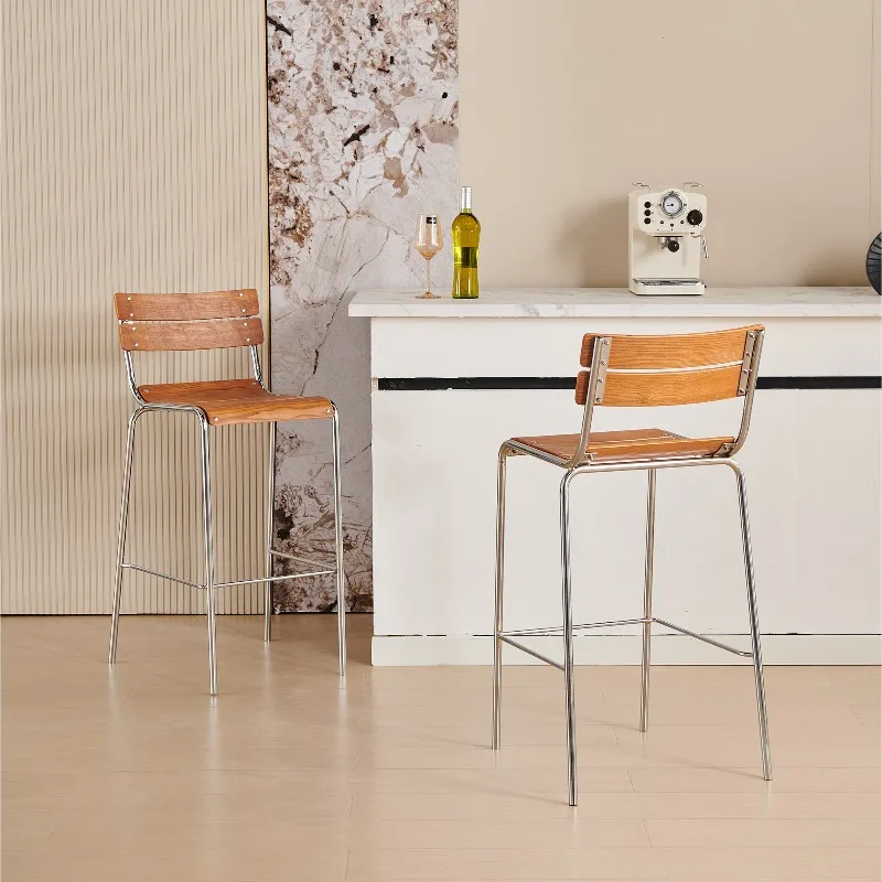 coffee shop high bar stool set of 2 designer stackable backrest bar stool comfortable taburete de cocina alto interior furniture