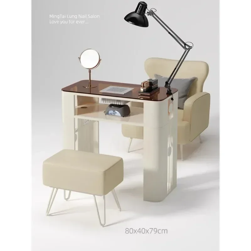 Hot SalesGlass Manicure Table Manicure Table Set Vacuum Cleaner Simple Manicure Shop Black Special Table