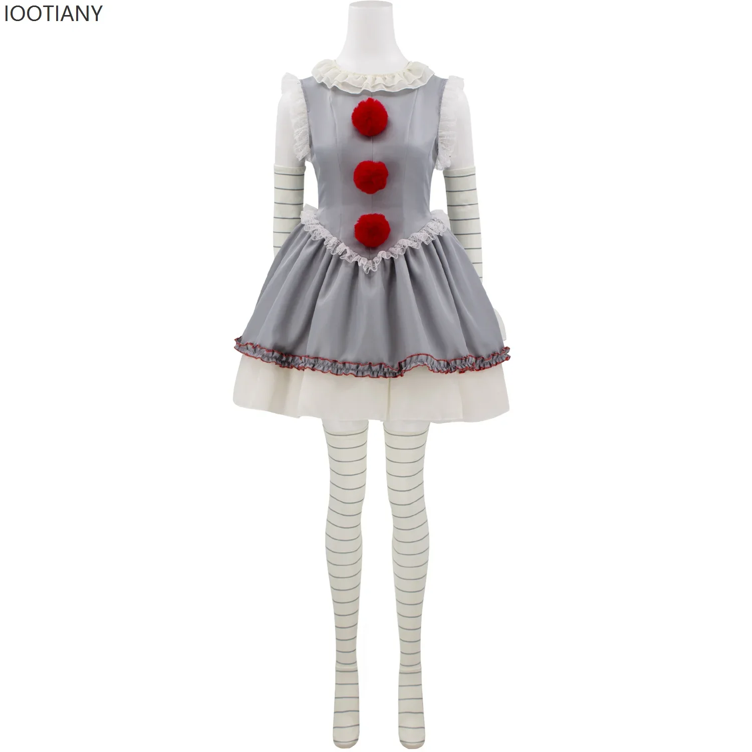 

CosplayKiller Clown Cosplay Horror Gray Clown Returns Penny Costume Halloween Horror Costume Carnival Women's Masquerade Show Dr