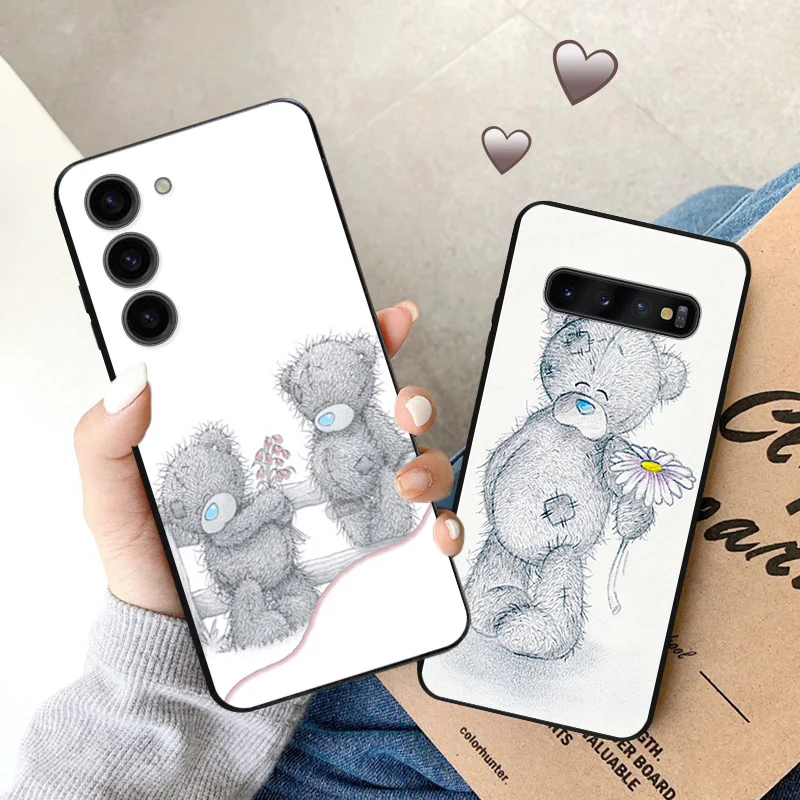 Phone Cases For Samsung Galaxy S24 S23 Ultra S22 S21 S20 FE Plus Note20 S10 Couples Tatty Teddy Black Soft Anti-Drop Cover