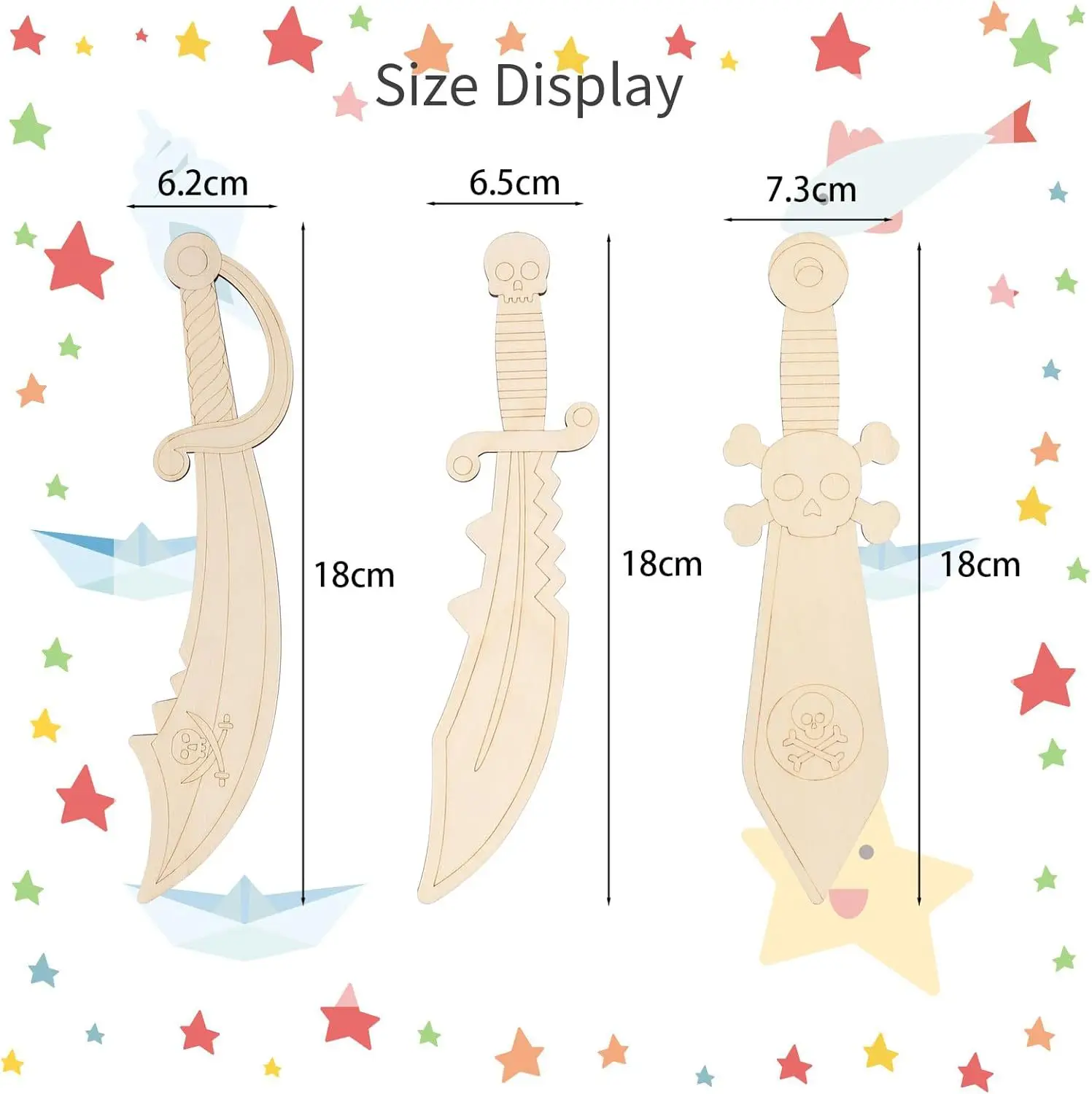 16/32pcs Unfinished Wooden Pirate Sword Set Including Various Shaped Blank Swords, Wooden Sword Pirate Sword - view 4
