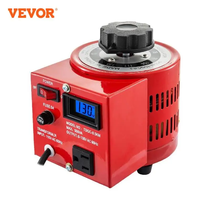 VEVOR Variable Transformer 500/2000VA Power Supply Voltage Transformer Converter 0-130/230V 110V AC 60 Hz LCD Universal plug