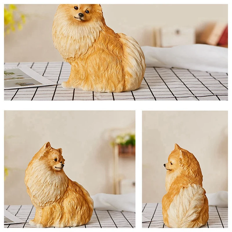 Garden Ornaments Outdoor Cute Pomeranian Statue Handmade Outdoor Garden Decoration Simulation Puppy Sculpture Resin