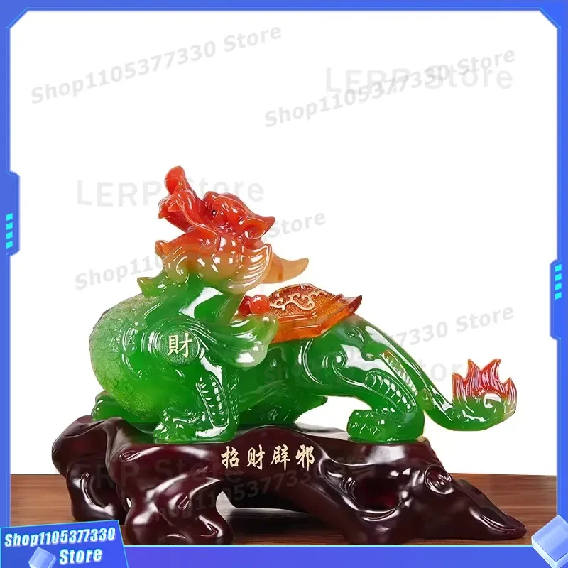 Resin Pixiu Statue Feng Shui Wealth Attracting Ornament for Office Living Room Home Decor Brave Army Piyao Jadeite Style