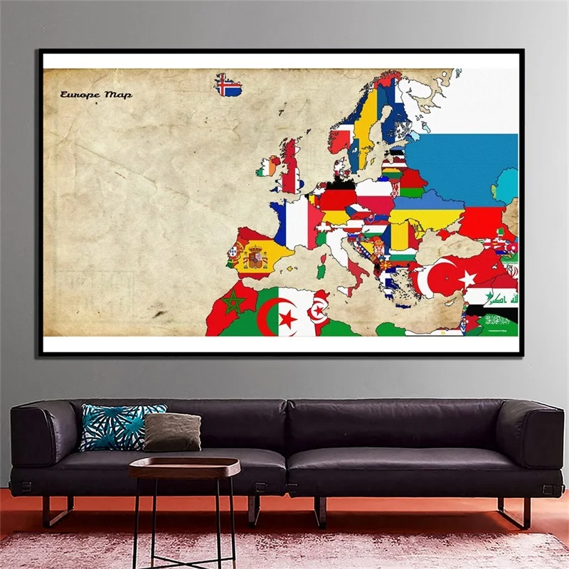 150x100cm The Europe Map Non-woven Poster Wall Art Print Unframed Pictures Classroom School Supplies Living Room Home Decoration